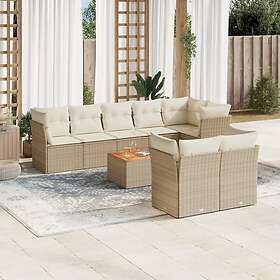 vidaXL Soffgrupp för trädgården med dynor 9 delar beige konstrotting 3256065
