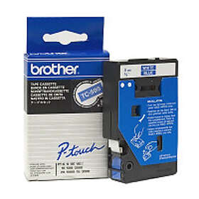 Brother TC-595 vit text blå tejp 9mm x 7,7m (original)