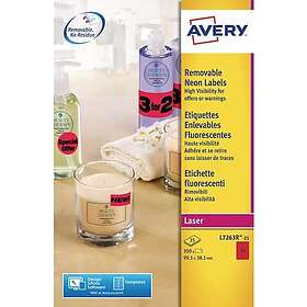Avery etiketter Etikett L7263R-25 99,1 x neonröd 38,1 350