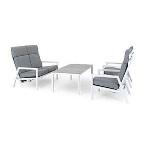 Brafab Belfort soffgrupp Vit med grå dyna 2-sitssoffa, 2 st positionsfåtöljer & soffbord 140x70 cm