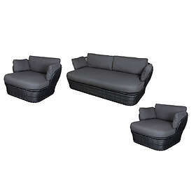 Cane-Line Basket soffgrupp 2-sitssoffa & 2 fåtöljer Svart med grå dyna