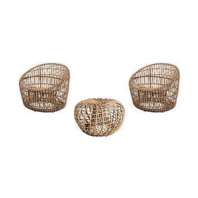 Cane-Line Nest soffgrupp 2st runda fåtöljer & litet bord/pall Natur med grå dyna