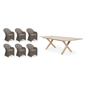 Brafab Paulina & Brutus matgrupp Rustik med beige dyna 6 karmstolar & bord 200-265x100 cm
