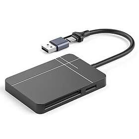 NÖRDIC CDR-027 4 i 1 USB-A/C kortläsare SD/MicroSD/CF/TF/MS 5Gbps UHS-II 1TB