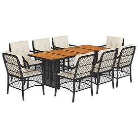 vidaXL Matgrupp för trädgården med dynor 9 delar svart konstrottning 3212071