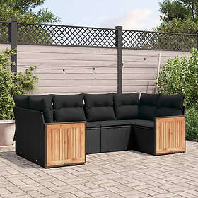vidaXL Loungegrupp med dynor 6 delar svart konstrotting 3260340