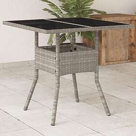 vidaXL Trädgårdsbord med glasskiva ljusgrå 80x80x75 cm konstrotting 368131