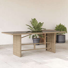 vidaXL Trädgårdsbord med glasskiva beige 190x80x74 cm konstrotting 365307