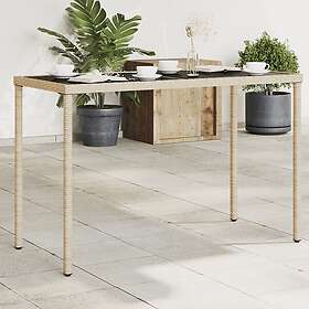 vidaXL Trädgårdsbord med glasskiva beige 115x54x74 cm konstrotting 365075