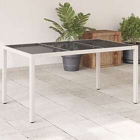 vidaXL Trädgårdsbord med glasskiva vit 150x90x75 cm konstrotting 368126