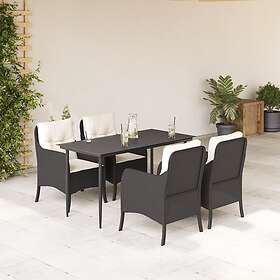 vidaXL Matgrupp för trädgården med dynor 5 delar svart konstrottning 3211908