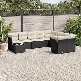 vidaXL Loungegrupp 10 delar med svarta dynor konstrotting 3250025