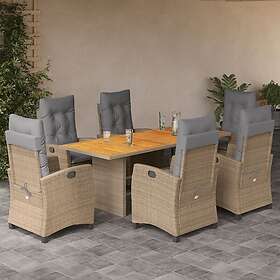 vidaXL Matgrupp för trädgården med dynor 7 delar mixbeige konstrotting 3212716