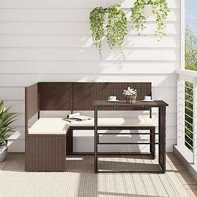 vidaXL Trädgårdssoffa med bord och dynor L-formad brun konstrotting 362346