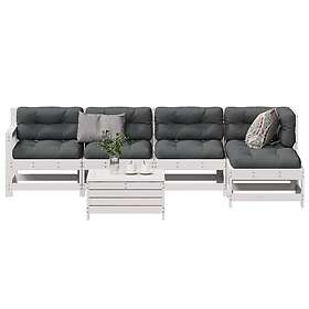 vidaXL Loungegrupp med dynor 6 delar vit massiv furu 3250981