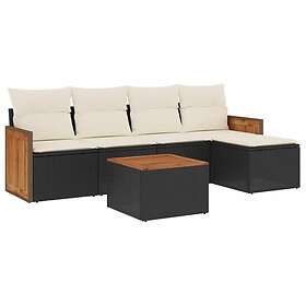 vidaXL Loungegrupp med dynor 6 delar svart konstrotting 3260005