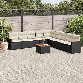vidaXL Loungegrupp 10 delar med svarta dynor konstrotting 3258465