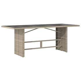 vidaXL Trädgårdsbord med glasskiva ljusgrå 190x80x74 cm konstrotting 365308