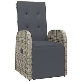 vidaXL Justerbar trädgårdsstol med dynor grå konstrotting 319540
