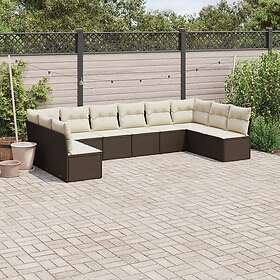vidaXL Loungegrupp 10 delar med brun dynor konstrotting 3218093