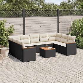 vidaXL Loungegrupp 10 delar med svarta dynor konstrotting 3258682