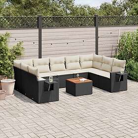 vidaXL Loungegrupp 10 delar med svarta dynor konstrotting 3257036