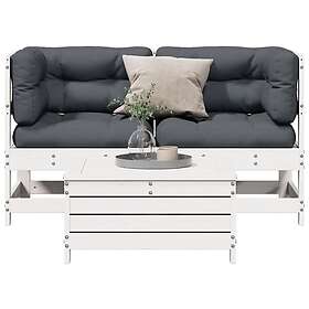 vidaXL Loungegrupp med dynor 3 delar vit massiv furu 3250757