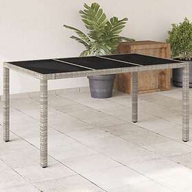 vidaXL Trädgårdsbord med glasskiva ljusgrå 150x90x75 cm konstrotting 368125