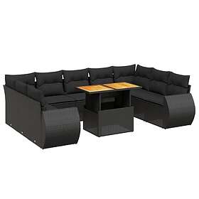 vidaXL Loungegrupp 10 delar med svarta dynor konstrotting 3272336