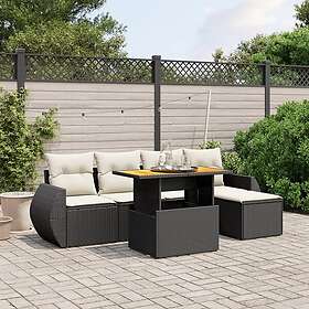 vidaXL Loungegrupp med dynor 6 delar svart konstrotting 3275807