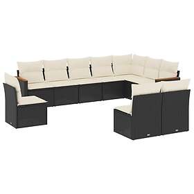 vidaXL Loungegrupp 10 delar med svarta dynor konstrotting 3258472
