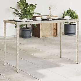 vidaXL Trädgårdsbord med glasskiva ljusgrå 115x54x74 cm konstrotting 365079
