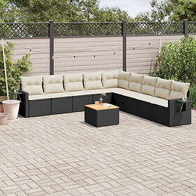 vidaXL Loungegrupp 10 delar med svarta dynor konstrotting 3256938