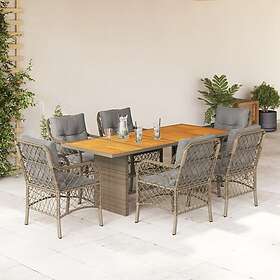 vidaXL Matgrupp för trädgården med dynor 7 delar mixbeige konstrotting 3212078