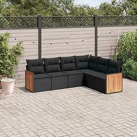 vidaXL Loungegrupp med dynor 6 delar svart konstrotting 3260081