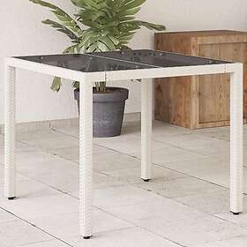 vidaXL Trädgårdsbord med glasskiva vit 90x90x75 cm konstrotting 368123