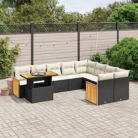 vidaXL Loungegrupp 10 delar med svarta dynor konstrotting 3274122