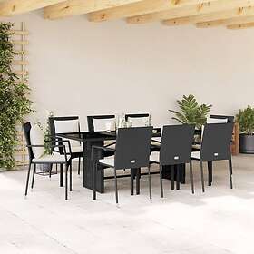 vidaXL Matgrupp för trädgården med dynor 9 delar svart konstrottning 3213491