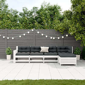 vidaXL Loungegrupp för trädgården 5 delar med dynor vit massiv furu 3250833
