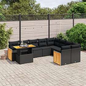 vidaXL Loungegrupp 10 delar med svarta dynor konstrotting 3274121