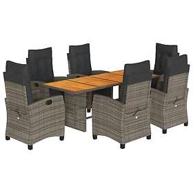 vidaXL Matgrupp för trädgården med dynor 9 delar grå konstrotting 3212939