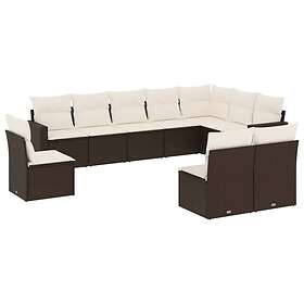 vidaXL Loungegrupp 10 delar med brun dynor konstrotting 3219103