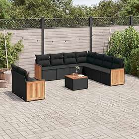vidaXL Loungegrupp 10 delar med svarta dynor konstrotting 3260186