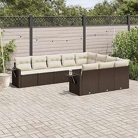 vidaXL Loungegrupp 10 delar med brun dynor konstrotting 3253030