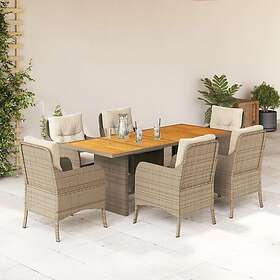 vidaXL Matgrupp för trädgården med dynor 7 delar beige konstrotting 3211900