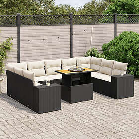vidaXL Loungegrupp 10 delar med svarta dynor konstrotting 3272778