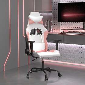 vidaXL Gamingstol med massage vit och rosa konstläder 345408