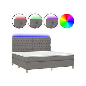 vidaXL Ramsäng med madrass & LED mörkgrå 200x200 cm tyg 3135702