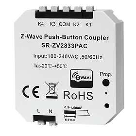 Sunricher ZV2833PAC Inbyggnadsknapp 4 kanaler Z-wave Push-button Coupler