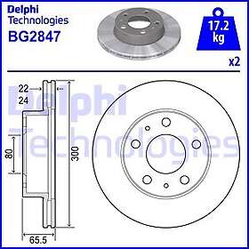 Disques De Frein Delphi BG2282 - Jeu De 2 - Disques Ventilés, Diamètre 238 Mm, épaisseur 20 Mm